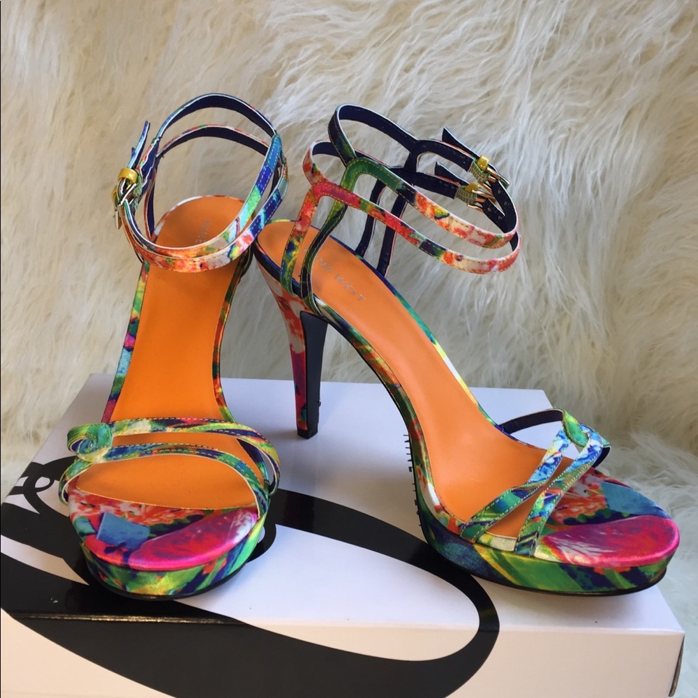 NWB Nine West blue multicolor Malinda sandals - Picture 1 of 6